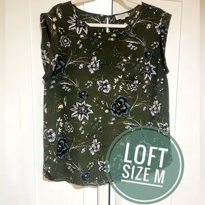 🗽LOFT Olive Floral Blouse Sleeveless Bussines Casual everyday wear mom style